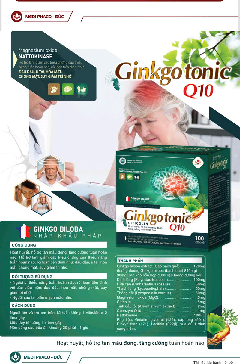 GINKGO TONIC Q10 (hộp 10 vỉ × 10 viên nang mềm)